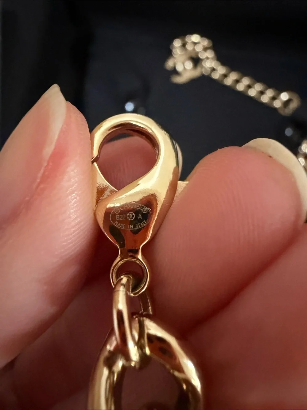 CHANEL Gold Chain Choker with Black Enamel CC Plaque